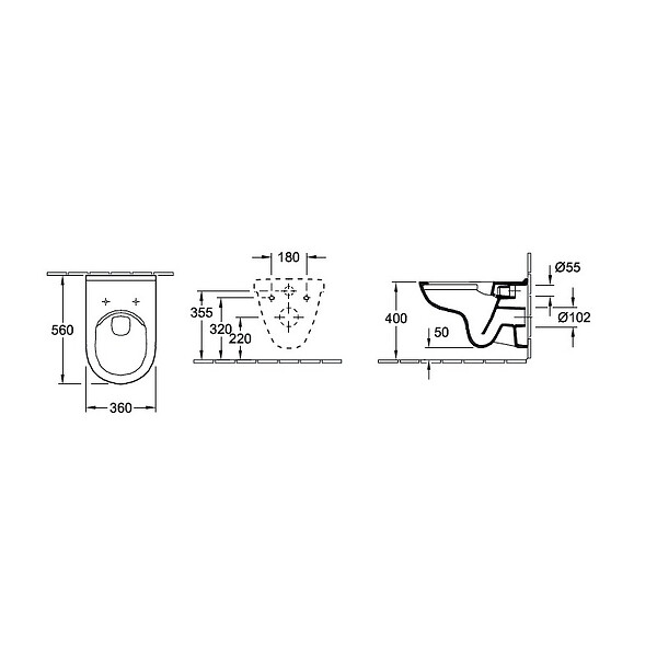 VILLEROY & BOCH - Cuvette à fond creux sans bride O.novo Villeroy & Boch, 360 mm x 560 mm + Abattant softclose, blanc (5660HR01) - large