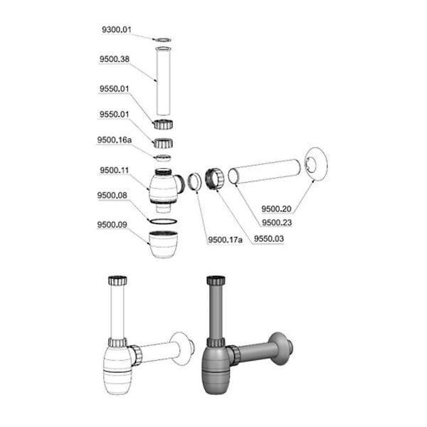 SIKO - Siko Multi siphon de lavabo 5/4″ DN40, pour mitigeur monocommande avec système de vidage, blanc (E560) - large
