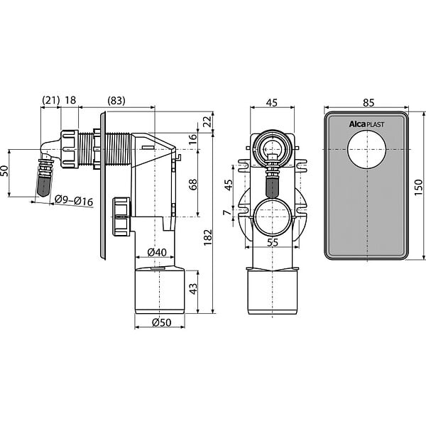ALCA - Alca Siphon Entonnoir DN40 et DN50 avec cache en acier inoxydable (AKS7) - large