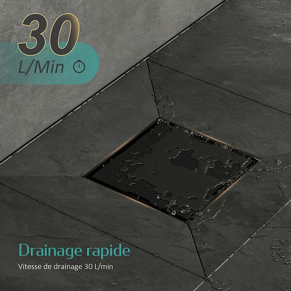 EMKE - Siphon de Douche Carré Encastré EMKE en Acier Inoxydable SUS304, Finition Noir Mat, 15 x 15 cm - large