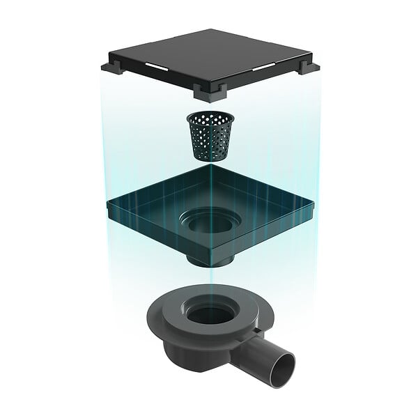 EMKE - Siphon de Douche Carré Encastré EMKE en Acier Inoxydable SUS304, Finition Noir Mat, 15 x 15 cm - large