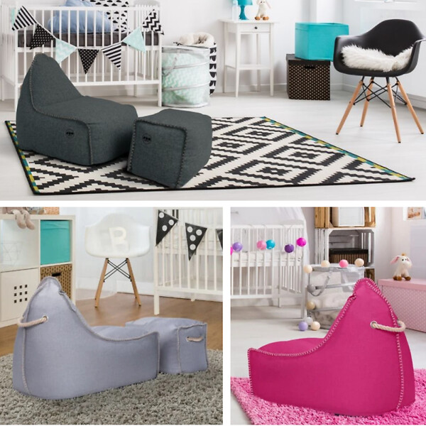 SOO  SANTAI - Fauteuil poire enfant avec repose pieds 75x60x65/45x60x35 cm SANS billes Bleu jeans (MBINDR3260-1) - large