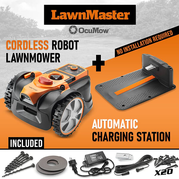 LAWNMASTER - Robot tondeuse autonome 24V sans fil périmétrique avec station de charge - Max 500m² - large