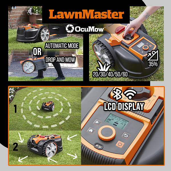 LAWNMASTER - Robot tondeuse autonome 24V sans fil périmétrique avec station de charge - Max 500m² - large
