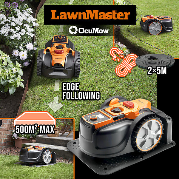 LAWNMASTER - Robot tondeuse autonome 24V sans fil périmétrique avec station de charge - Max 500m² - large