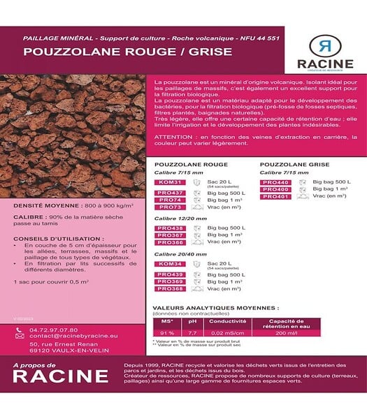 RACINE - Paillage minéral en pouzzolane rouge 12/20 Big bag 1 m3 pour 20m2 - large