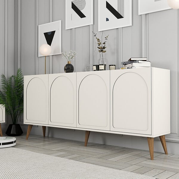 HABITAT ET JARDIN - Buffet en bois "Lyon" - 180 x 35 x 81 cm - Crème, Noyer - large