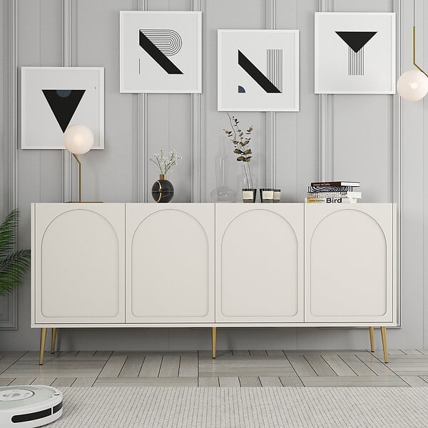 HABITAT ET JARDIN - Buffet en bois "Lyon" - 180 x 35 x 80 cm - Crème, Or - large