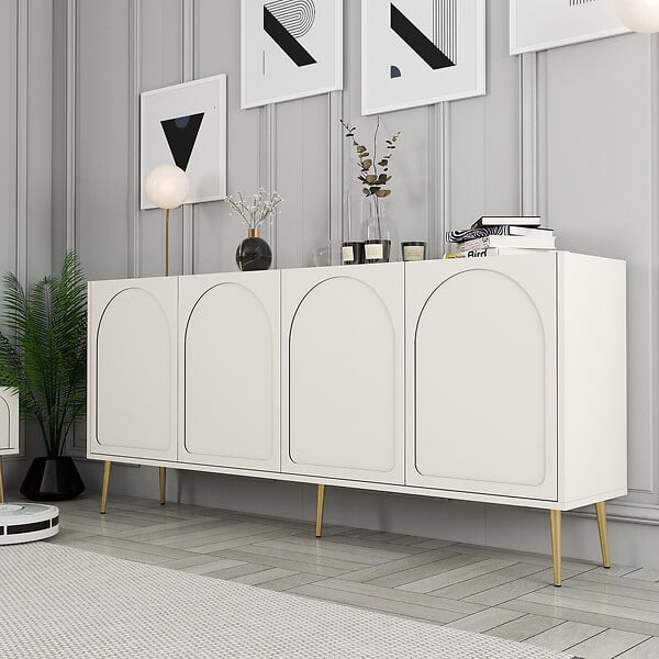 HABITAT ET JARDIN - Buffet en bois "Lyon" - 180 x 35 x 80 cm - Crème, Or - large