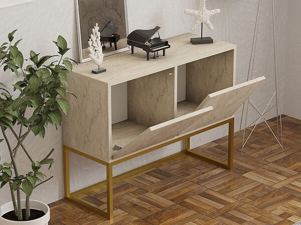 HABITAT ET JARDIN - Buffet en bois "Zermat" - 90 x 34 x 70 cm - Travertin - large