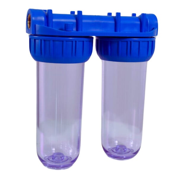 SWISS AQUA TECHNOLOGIES - Swiss Aqua Technologies Double bol transparent pour filtres universels 10", prêt à raccorder 3/4" + 3 filtres + 3 filtres charbon actif (SATHF34DX6) - large