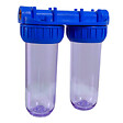 SWISS AQUA TECHNOLOGIES - Double bol transparent pour filtres universels 10", prêt à raccorder 3/4" + 1 filtre + 1 filtre charbon actif (SATHF34DX2) - vignette