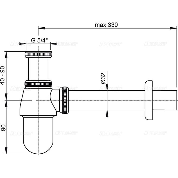 ALCA - Alca Siphon pour lavabo DN32 avec écrou de raccord 5/4, métal (A431) - large