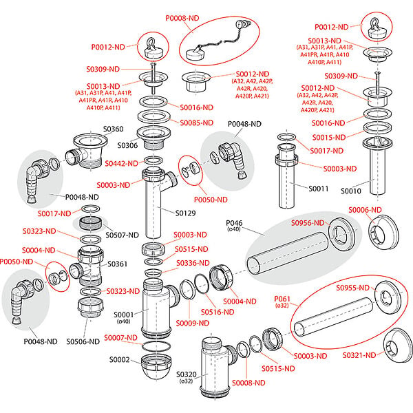 ALCA - Alca Siphon de lavabo DN32 avec écrou 5/4 " (A430) - large