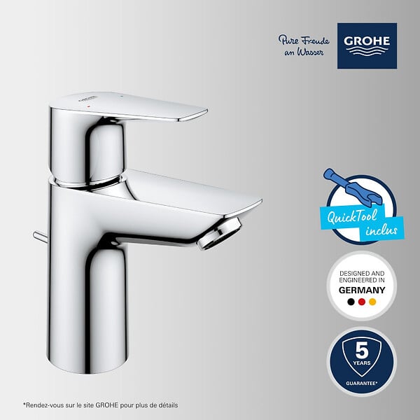 GROHE - Grohe START EDGE Mitigeur lavabo avec vidage, Taille S, Chrome (24196001) - large