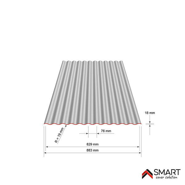 BRAVO THE SMART SOLUTION - Tôle bac acier - Toiture - Couverture - plaque S18 Galvanisé Dimensions 2000x883x0.40mm Zinc 275 gr S220GD - large