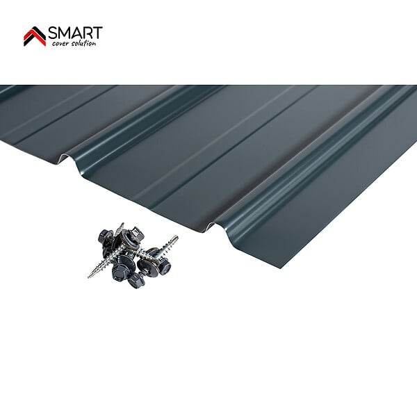 BRAVO THE SMART SOLUTION - SMART COVER Pack 12 petites tôles bac acier - toiture - couverture H12 | Dimensions: 125cm x 45cm=6,75m² | épaisseur: 0,30mm  | Qualité Allemande | Acier couleur RAL 7016 - large