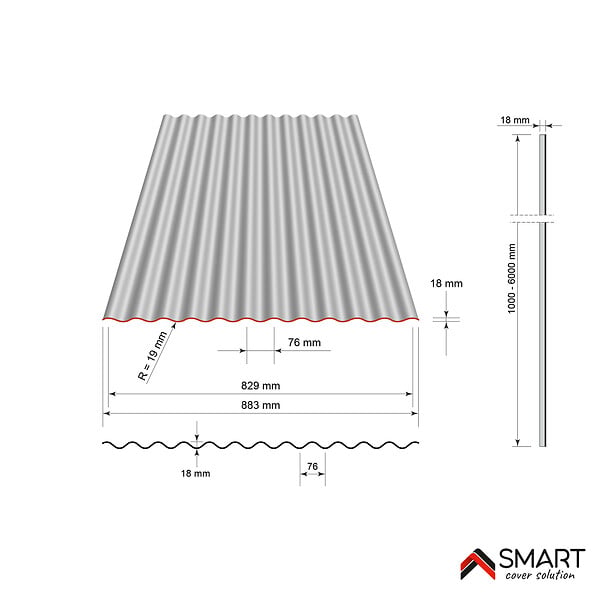 BRAVO THE SMART SOLUTION - Tôle bac acier - Toiture - Couverture - plaque S18 Coloris Rouge Oxyde RAL 3009  Dimensions 2000x883x0.40mm - large