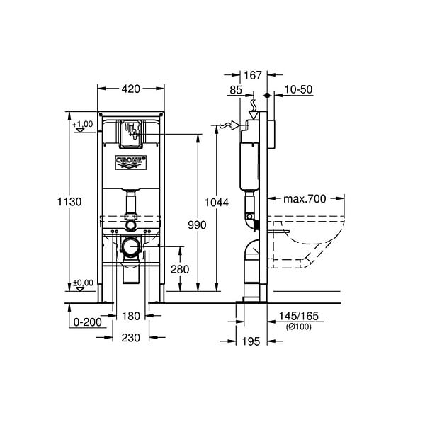 GROHE - - Bati support pour wc Rapid SL 1.13 m x 0.42 m - large