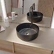 AURLANE - Vasque à poser ronde en céramique noire mat effet marbre 36x12 cm - BLACK MARBLE - vignette