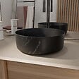AURLANE - Vasque à poser ronde en céramique noire mat effet marbre 36x12 cm - BLACK MARBLE - vignette