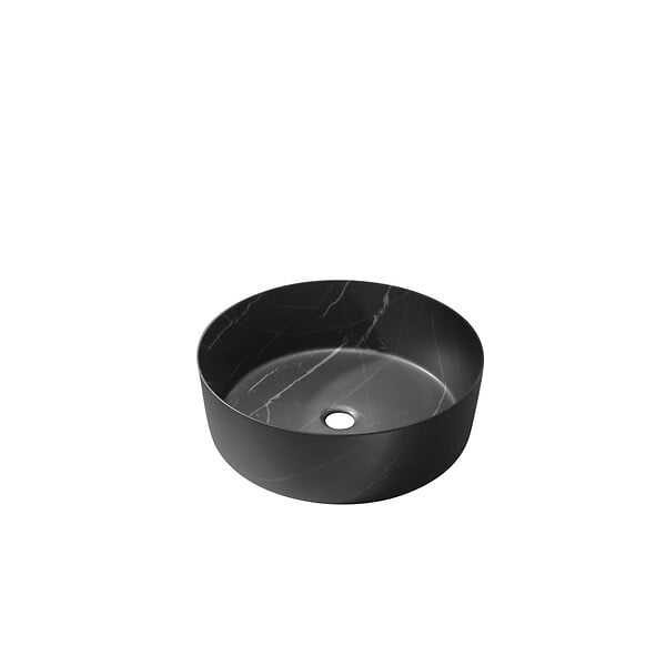 AURLANE - Vasque à poser ronde en céramique noire mat effet marbre 36x12 cm - BLACK MARBLE - large