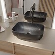 AURLANE - Vasque à poser rectangulaire en céramique noire mat effet marbre 46x32x13.5 cm - BLACK MARBLE - vignette