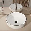 AURLANE - Vasque à poser ronde en céramique 42x14 cm - Blanc et liseré noir - vignette