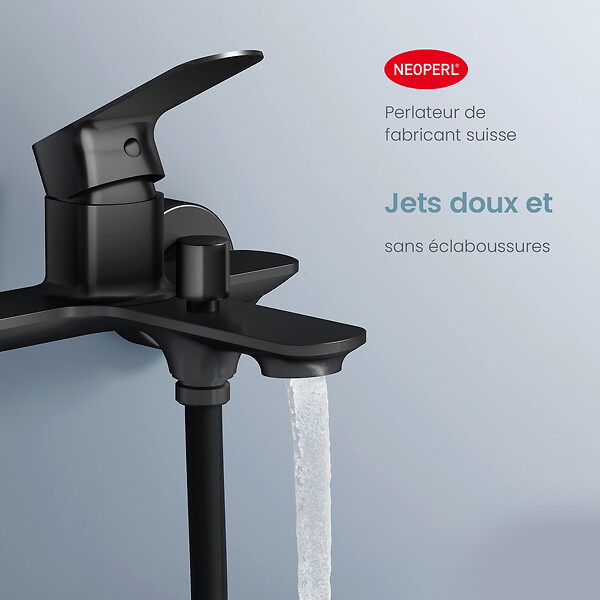 EMKE - EMKE Mitigeur mural bain-douche noir mat, robinet de salle de bain à levier unique, dimensions 21,2 x 18,3 cm - large