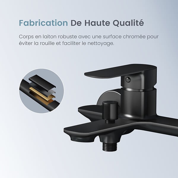 EMKE - EMKE Mitigeur mural bain-douche noir mat, robinet de salle de bain à levier unique, dimensions 21,2 x 18,3 cm - large