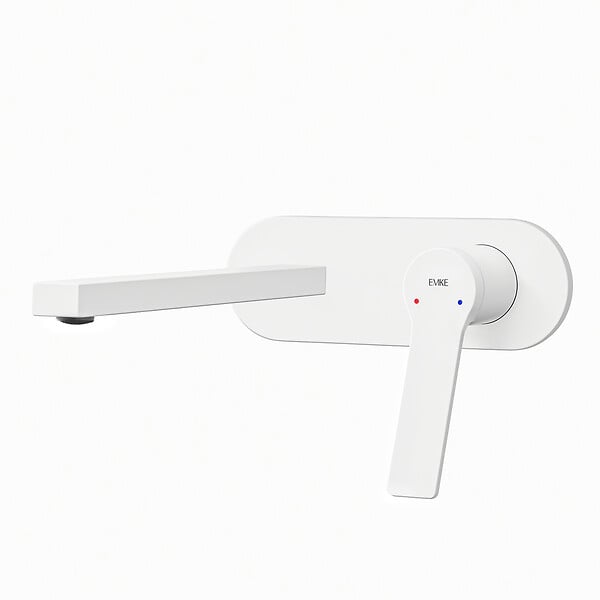 EMKE - EMKE Mitigeur Lavabo Design Séparé, Robinet Mural Blanc Mat 288×210×70 mm, Corps en Laiton et Inox 304, Cartouche Céramique Haute Durabilité - large