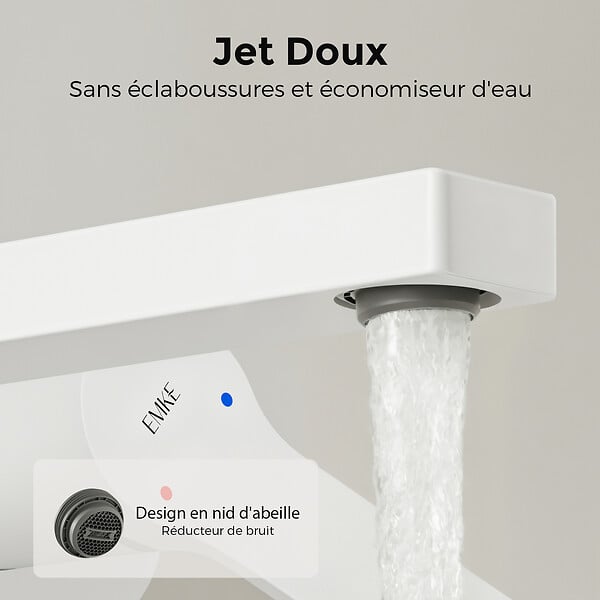 EMKE - EMKE Mitigeur Lavabo Design Séparé, Robinet Mural Blanc Mat 288×210×70 mm, Corps en Laiton et Inox 304, Cartouche Céramique Haute Durabilité - large