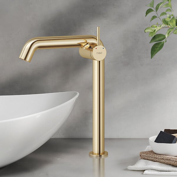 EMKE - EMKE Mitigeur de Lavabo Or Champagne Design, 332 × 220 × 76 mm, Robinet Salle de Bain en Laiton, Cartouche Céramique Longue Durée, Pose Rapid - large