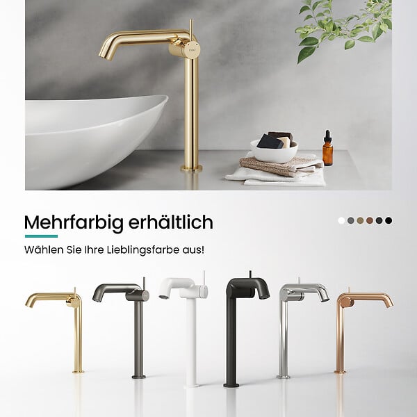 EMKE - EMKE Mitigeur de Lavabo Or Champagne Design, 332 × 220 × 76 mm, Robinet Salle de Bain en Laiton, Cartouche Céramique Longue Durée, Pose Rapid - large