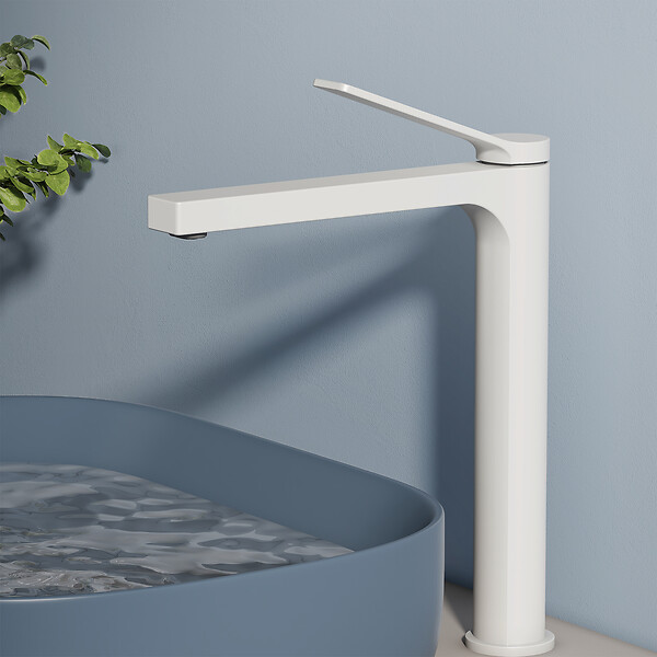 EMKE - EMKE Mitigeur pour Lavabo et Cuisine 335×233×46 mm, Robinet Blanc Mat en Laiton & Inox 304, Cartouche Céramique, Aérateur Économiseur d’Eau - large