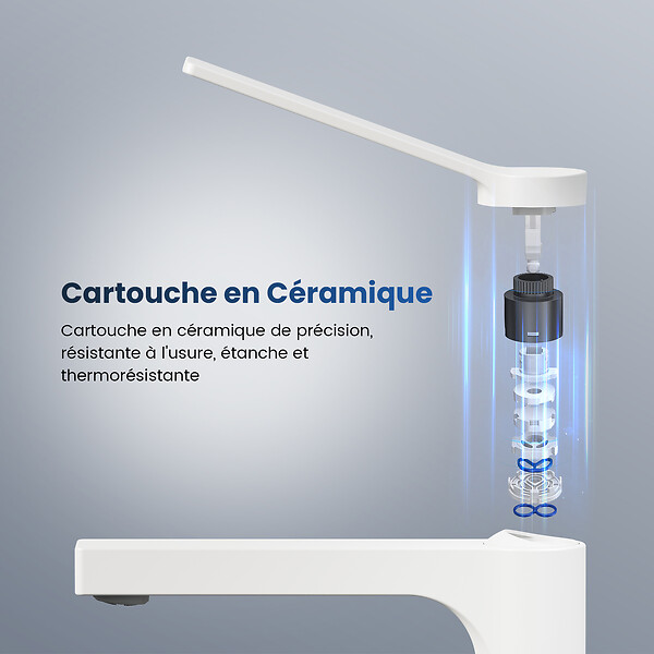 EMKE - EMKE Mitigeur pour Lavabo et Cuisine 335×233×46 mm, Robinet Blanc Mat en Laiton & Inox 304, Cartouche Céramique, Aérateur Économiseur d’Eau - large