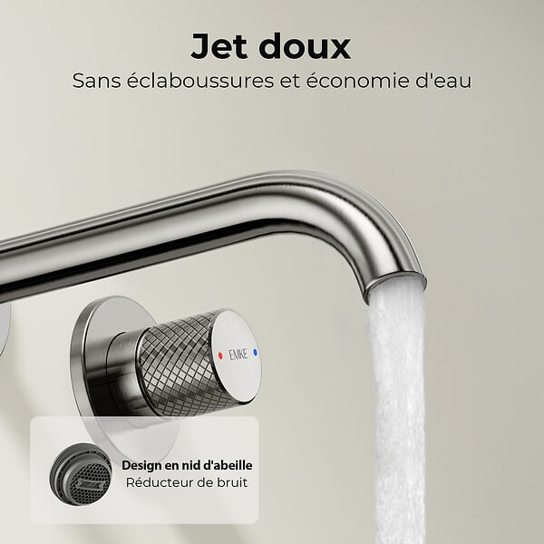 EMKE - EMKE Mitigeur Lavabo Mural Design Séparé 281×140×65 mm, Robinet Anthracite en Laiton & Inox 304, Cartouche Céramique Longue Durée - large