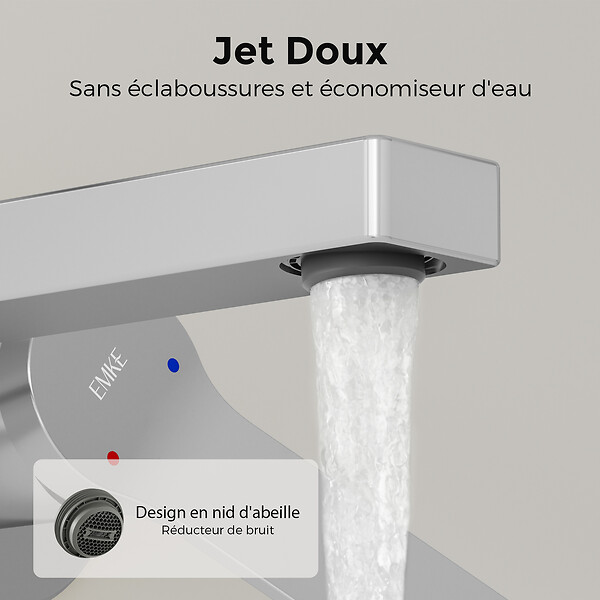 EMKE - EMKE Mitigeur Lavabo Design Séparé, Robinet Mural Chromé 288×210×70 mm, Corps en Laiton et Inox 304, Cartouche Céramique Haute Durabilité - large