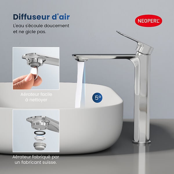 EMKE - EMKE Mitigeur de Lavabo Chromé, 269 × 215 × 49 mm, Robinet Salle de Bain en Laiton, Cartouche Céramique Longue Durée - large