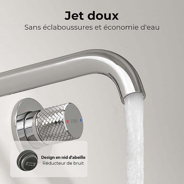 EMKE - EMKE Mitigeur Lavabo Mural Design Séparé 281×140×65 mm, Robinet Chromé en Laiton & Inox 304, Cartouche Céramique Longue Durée - large