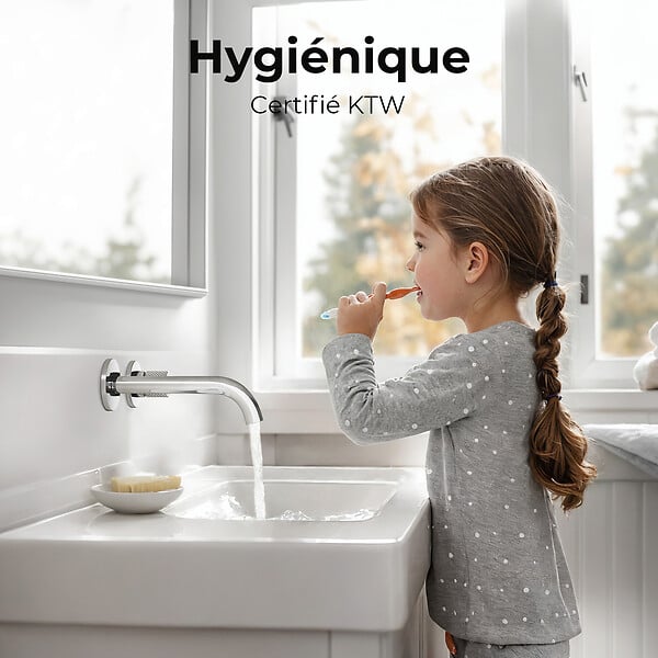 EMKE - EMKE Mitigeur Lavabo Mural Design Séparé 281×140×65 mm, Robinet Chromé en Laiton & Inox 304, Cartouche Céramique Longue Durée - large
