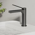 EMKE - EMKE Mitigeur de lavabo design anthracite – Robinet salle de bain avec cartouche céramique en laiton, 19,5 × 17,3 cm, mousseur démontable - vignette