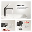 EMKE - EMKE Mitigeur de lavabo design anthracite – Robinet salle de bain avec cartouche céramique en laiton, 19,5 × 17,3 cm, mousseur démontable - vignette
