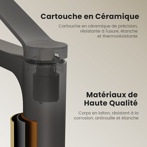 EMKE - EMKE Mitigeur de lavabo design anthracite – Robinet salle de bain avec cartouche céramique en laiton, 19,5 × 17,3 cm, mousseur démontable - large