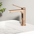 EMKE - EMKE Mitigeur de lavabo design or rose – Robinet salle de bain avec cartouche céramique en laiton, 19,5 × 17,3 cm, mousseur démontable - vignette