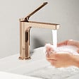 EMKE - EMKE Mitigeur de lavabo design or rose – Robinet salle de bain avec cartouche céramique en laiton, 19,5 × 17,3 cm, mousseur démontable - vignette
