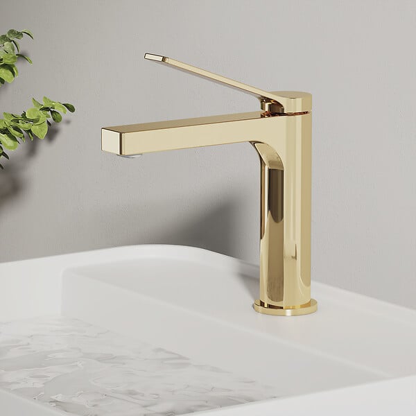 EMKE - EMKE Mitigeur de lavabo design or champagne – Robinet salle de bain avec cartouche céramique en laiton, 19,5 × 17,3 cm, mousseur démontable - large