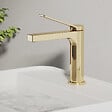 EMKE - EMKE Mitigeur de lavabo design or champagne – Robinet salle de bain avec cartouche céramique en laiton, 19,5 × 17,3 cm, mousseur démontable - vignette