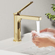 EMKE - EMKE Mitigeur de lavabo design or champagne – Robinet salle de bain avec cartouche céramique en laiton, 19,5 × 17,3 cm, mousseur démontable - vignette