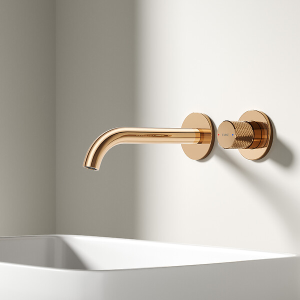 EMKE - EMKE Mitigeur Lavabo Mural Design Séparé 281×140×65 mm, Robinet Or Rose en Laiton & Inox 304, Cartouche Céramique Longue Durée - large